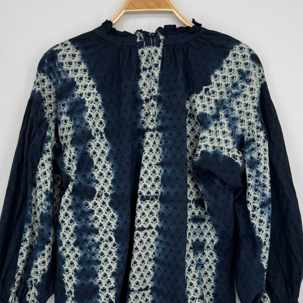 Madison Mathews Tie Dye Button Front Top Medium Navy Blue Boho Coastal Cotton - Picture 6 of 9